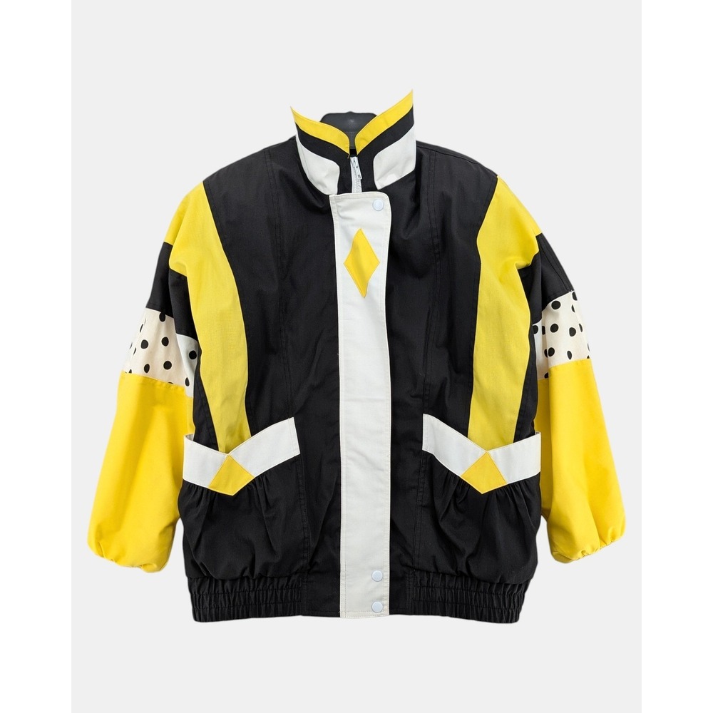 Vintage Fleet Street Women's‎ Jacket Medium Black Yellow Polka Dot Colorblock